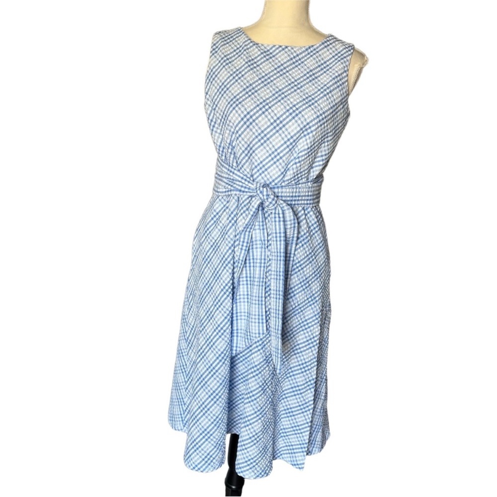 Anne Klein Blue Checkered Midi Dress